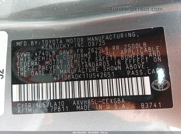 4T1DBADK1TU542651 2026 TOYOTA CAMRY Gray ძრავის განყოფილების ხედი
