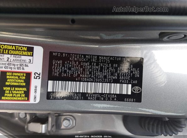 4T1DBADK2SU523573 2025 TOYOTA CAMRY Gray Vista del compartimento del motor