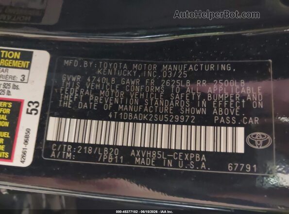 4T1DBADK2SU529972 2025 TOYOTA CAMRY Черный Вид подкапотного пространства