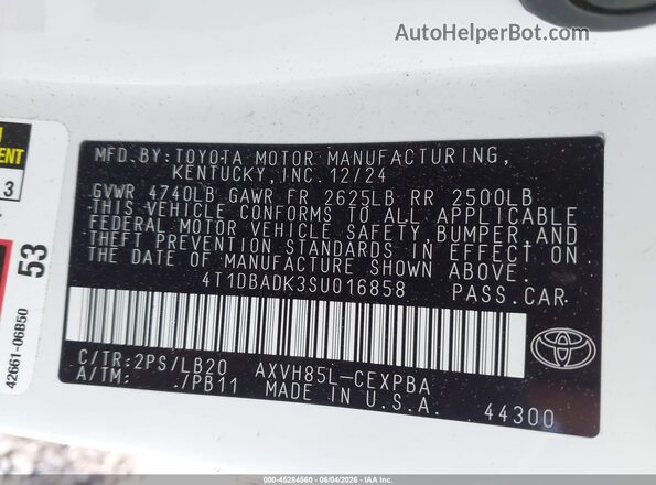 4T1DBADK3SU016858 2025 TOYOTA CAMRY Белый Вид подкапотного пространства