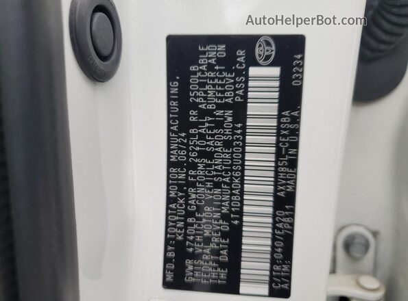 4T1DBADK6SU003344 2025 TOYOTA CAMRY White Widok naklejki z numerem VIN