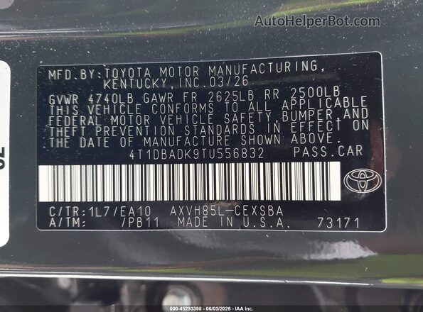 4T1DBADK9TU556832 2026 TOYOTA CAMRY Gray Vista del compartimento del motor