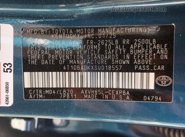 4T1DBADKXSU018557 2025 TOYOTA CAMRY Бирюзовый 