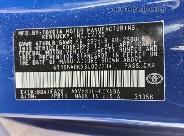 4T1DBADKXSU022334 2025 TOYOTA CAMRY Blue ძრავის განყოფილების ხედი