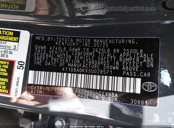 4T1DBADKXSU028571 2025 TOYOTA CAMRY Серый Вид подкапотного пространства