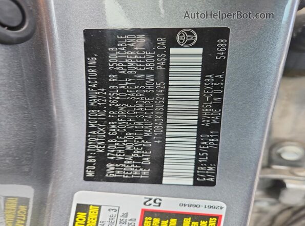 4T1DBADKXSU521425 2025 TOYOTA CAMRY Silver Vista del compartimento del motor