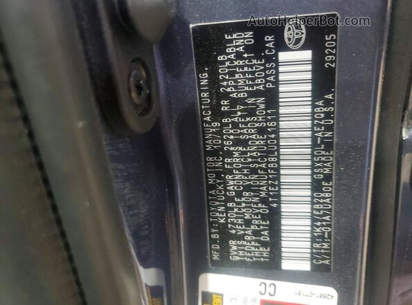 4T1EZ1FB8LU041611 2020 TOYOTA AVALON Gray Вид підкапотного простору