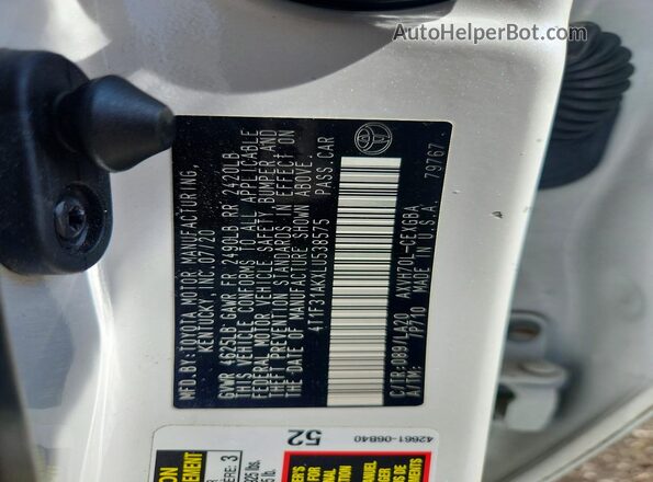 4T1F31AKXLU538575 2020 TOYOTA CAMRY White 