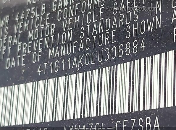 4T1G11AK0LU306884 2020 TOYOTA CAMRY Silver Շարժիչի բաժամունքի տեսք