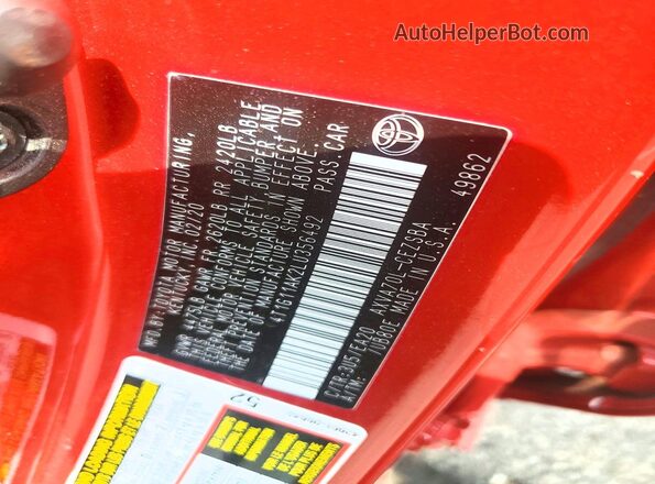4T1G11AK2LU356492 2020 TOYOTA CAMRY Red 