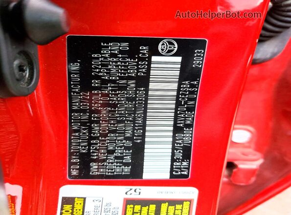 4T1G11AK6NU033064 2022 TOYOTA CAMRY Red Engine compartment view