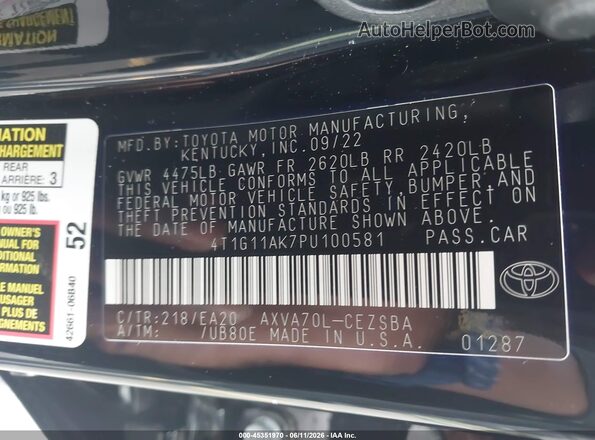 4T1G11AK7PU100581 2023 TOYOTA CAMRY Черный Вид подкапотного пространства