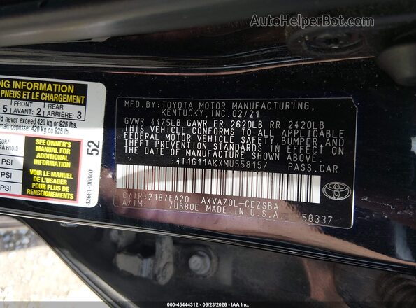 4T1G11AKXMU558157 2021 TOYOTA CAMRY Черный Вид подкапотного пространства