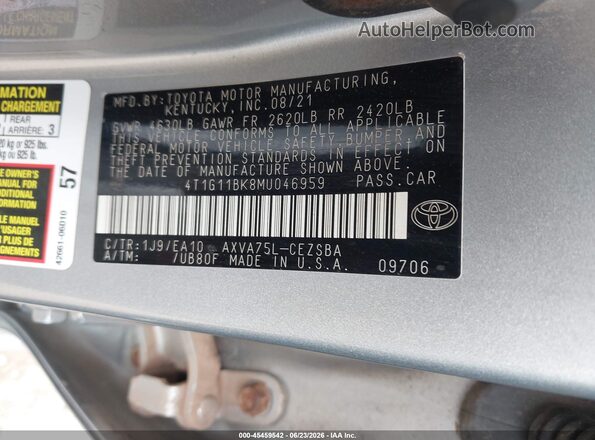 4T1G11BK8MU046959 2021 TOYOTA CAMRY Серый Вид подкапотного пространства