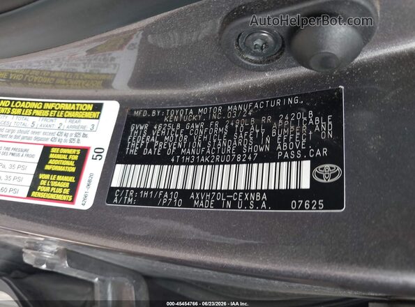 4T1H31AK2RU078247 2024 TOYOTA CAMRY HYBRID Gray Engine compartment view