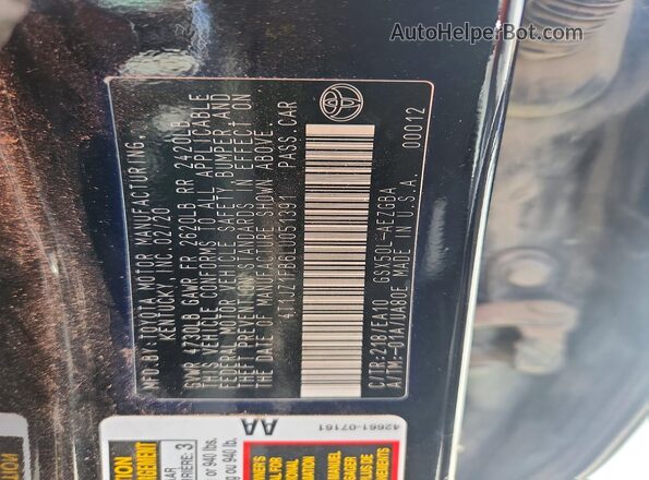4T1JZ1FB6LU051391 2020 TOYOTA AVALON Black ძრავის განყოფილების ხედი