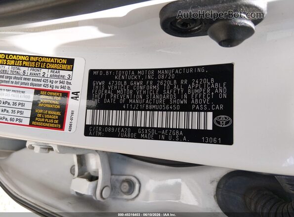 4T1JZ1FB8MU056450 2021 TOYOTA AVALON White Շարժիչի բաժամունքի տեսք