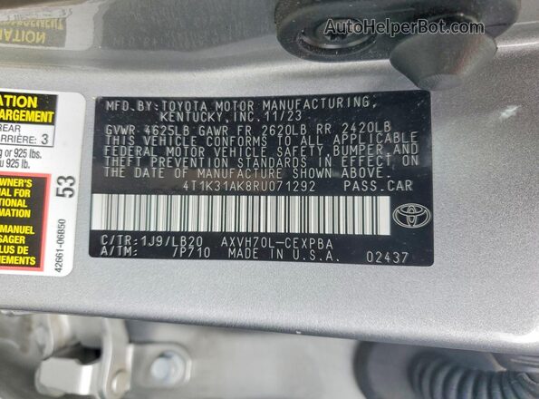 4T1K31AK8RU071292 2024 TOYOTA CAMRY Silver Widok komory silnika