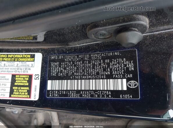 4T1K61AK6MU512546 2021 TOYOTA CAMRY Black Vista del compartimento del motor