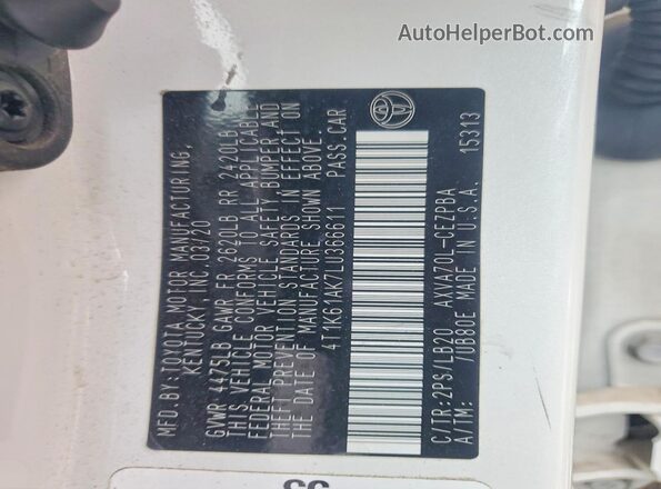 4T1K61AK7LU366611 2020 TOYOTA CAMRY Белый Вид подкапотного пространства