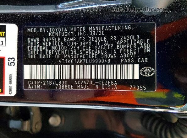 4T1K61AK7LU999948 2020 TOYOTA CAMRY Black 
