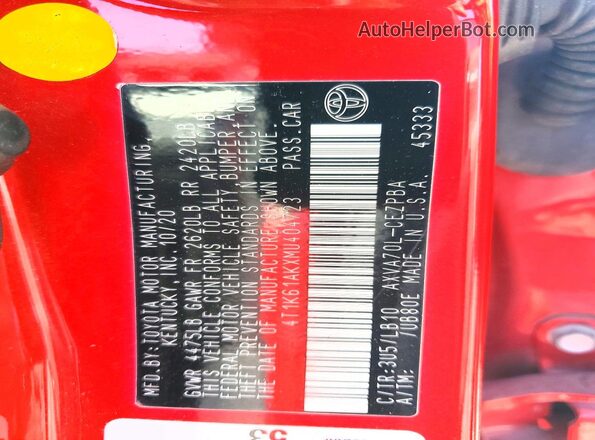 4T1K61AKXMU404723 2021 TOYOTA CAMRY Red Widok komory silnika