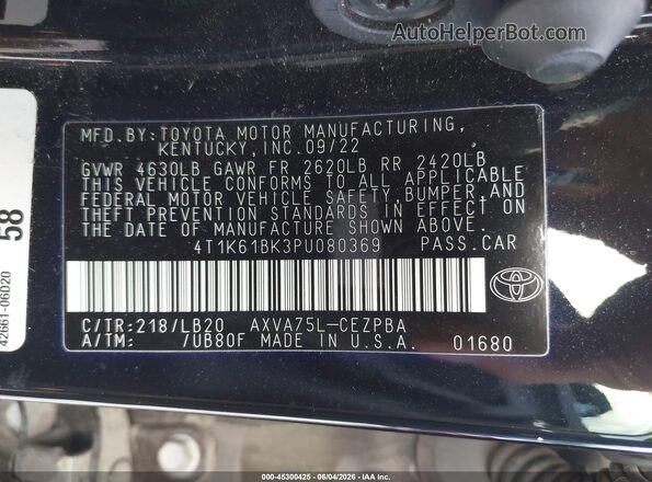 4T1K61BK3PU080369 2023 TOYOTA CAMRY Black ძრავის განყოფილების ხედი