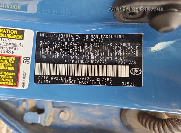 4T1K61BK7PU076745 2023 TOYOTA CAMRY Blue Engine compartment view