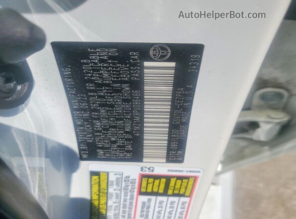 4T1KZ1AK8PU086466 2023 TOYOTA CAMRY White Widok naklejki z numerem VIN