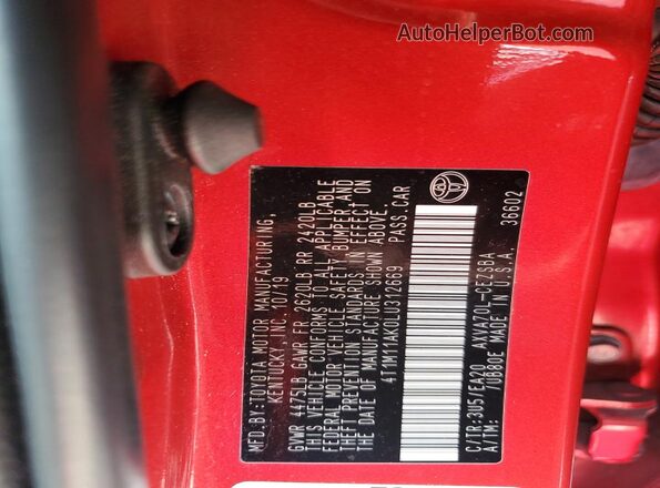 4T1M11AK0LU312669 2020 TOYOTA CAMRY Red Widok naklejki z numerem VIN