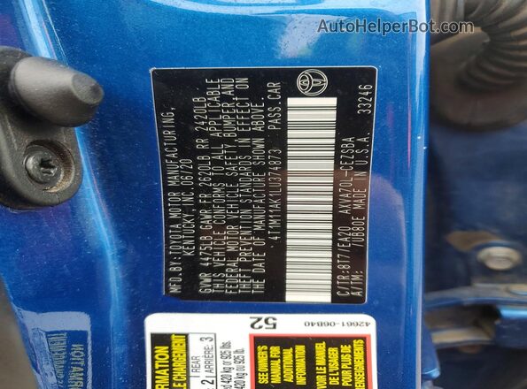 4T1M11AK1LU374873 2020 TOYOTA CAMRY Blue Вид підкапотного простору