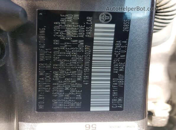 4T1R11BKXNU050277 2022 TOYOTA CAMRY Gray Շարժիչի բաժամունքի տեսք