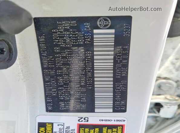 4T1S31AK2RU077489 2024 TOYOTA CAMRY White 