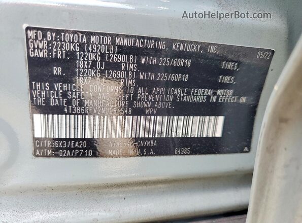 4T3B6RFV2NU084548 2022 TOYOTA RAV4 Green 