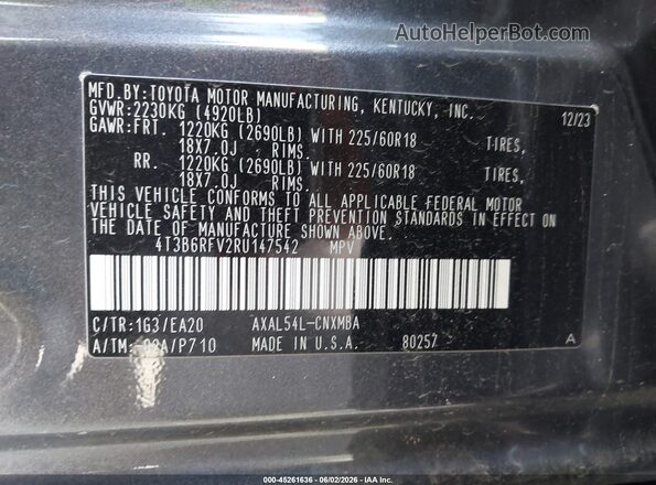 4T3B6RFV2RU147542 2024 TOYOTA RAV4 HYBRID Gray Շարժիչի բաժամունքի տեսք
