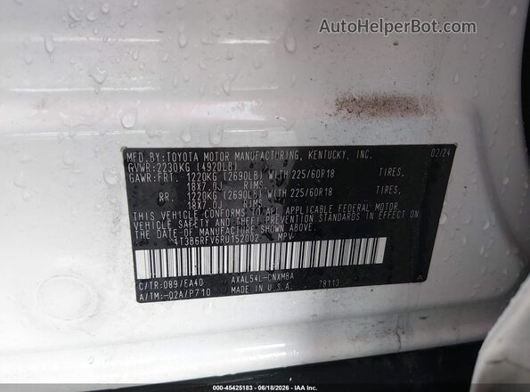 4T3B6RFV6RU152002 2024 TOYOTA RAV4 HYBRID White Vista del compartimento del motor