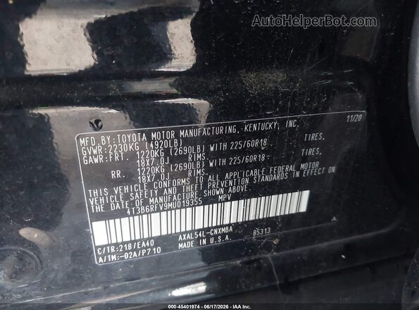 4T3B6RFV9MU019355 2021 TOYOTA RAV4 HYBRID Black Engine compartment view