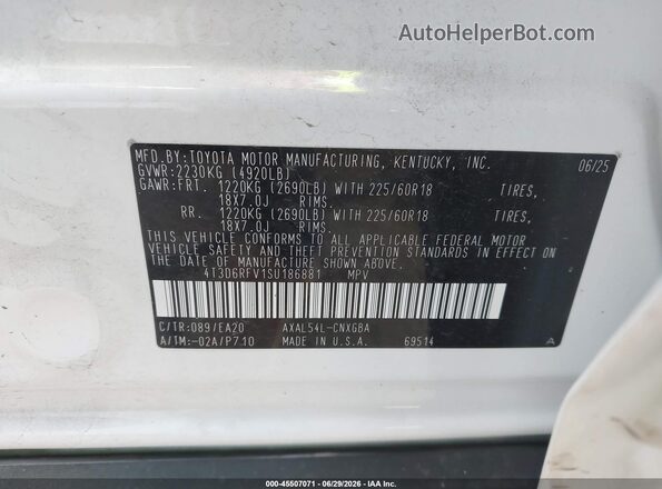 4T3D6RFV1SU186881 2025 TOYOTA RAV4 HYBRID White Widok komory silnika
