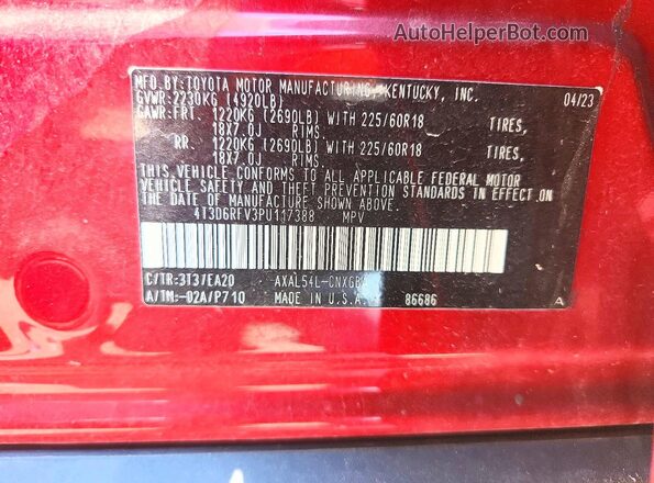 4T3D6RFV3PU117388 2023 TOYOTA RAV4 Maroon სალონის 360-გრადუსიანი ხედი
