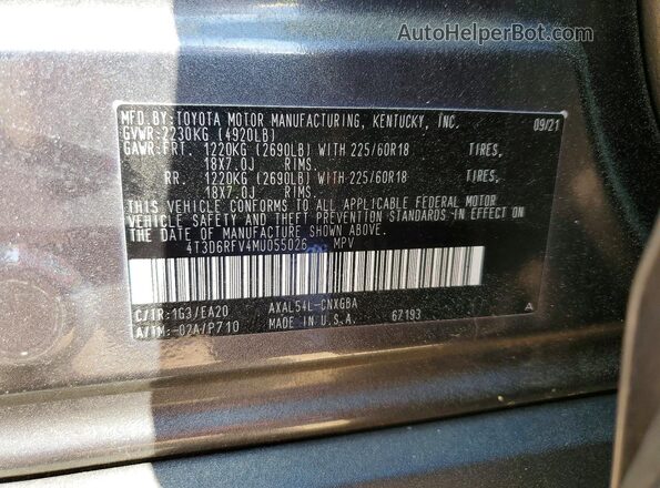4T3D6RFV4MU055026 2021 TOYOTA RAV4 Gray VIN կոդի պիտակի տեսք
