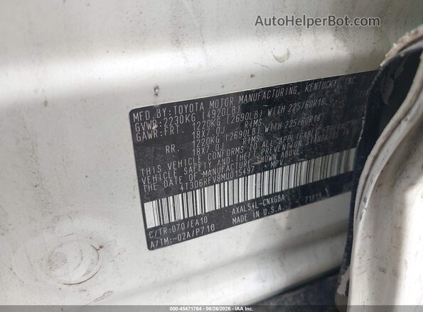 4T3D6RFV8MU015497 2021 TOYOTA RAV4 HYBRID White Շարժիչի բաժամունքի տեսք