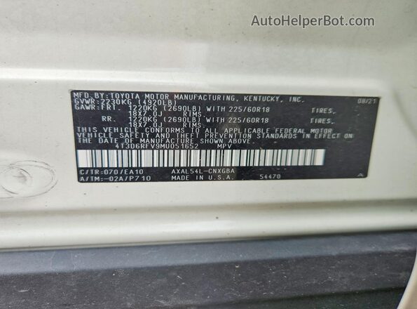 4T3D6RFV9MU051652 2021 TOYOTA RAV4 White 