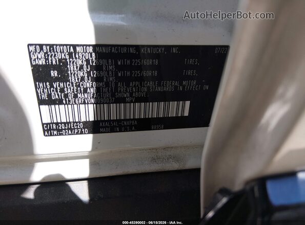 4T3E6RFV0NU090037 2022 TOYOTA RAV4 HYBRID Белый Вид подкапотного пространства