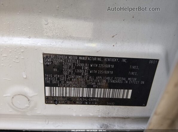 4T3E6RFV2MU051660 2021 TOYOTA RAV4 HYBRID White Engine compartment view