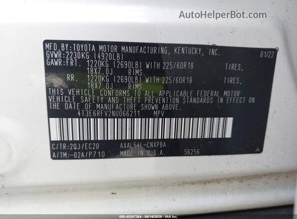 4T3E6RFV2NU066211 2022 TOYOTA RAV4 HYBRID White Շարժիչի բաժամունքի տեսք