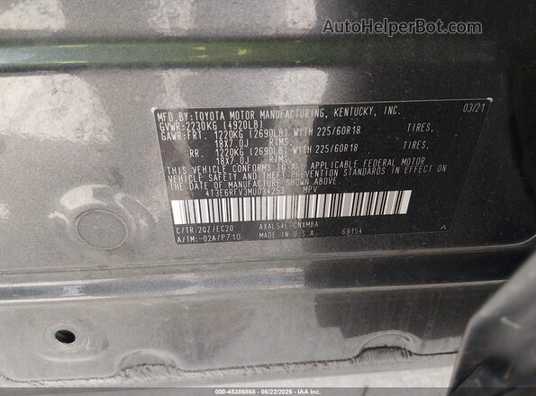 4T3E6RFV3MU034253 2021 TOYOTA RAV4 HYBRID Gray Engine compartment view