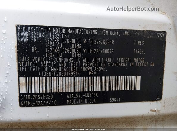 4T3E6RFV8SU179544 2025 TOYOTA RAV4 HYBRID Белый Вид подкапотного пространства