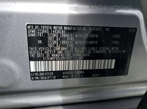 4T3EWRFV2LU003977 2020 TOYOTA RAV4 Silver 360 interior view