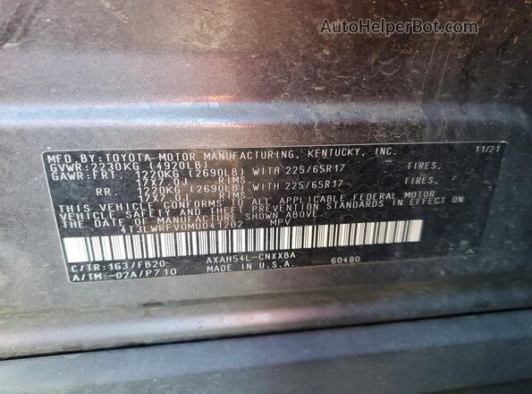 4T3LWRFV0MU041202 2021 TOYOTA RAV4 Gray Vista de la etiqueta del VIN