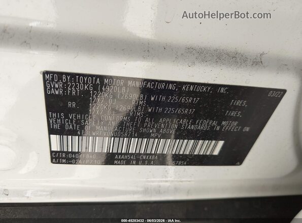 4T3LWRFV0NU058714 2022 TOYOTA RAV4 HYBRID White 